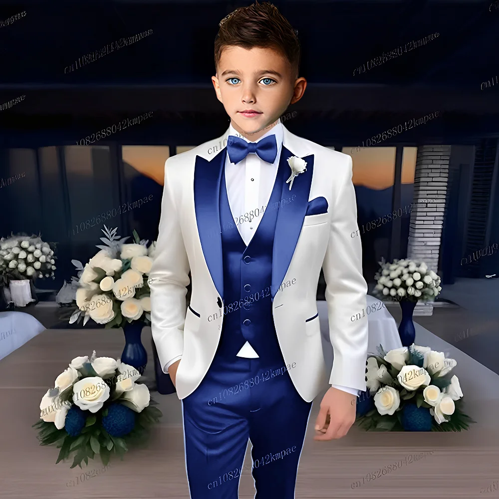 White Business Boy Suit Formal Occasion Kids Wedding Party Prom Boy Tuxedo 3 Piece Set Blazer Vest Pants