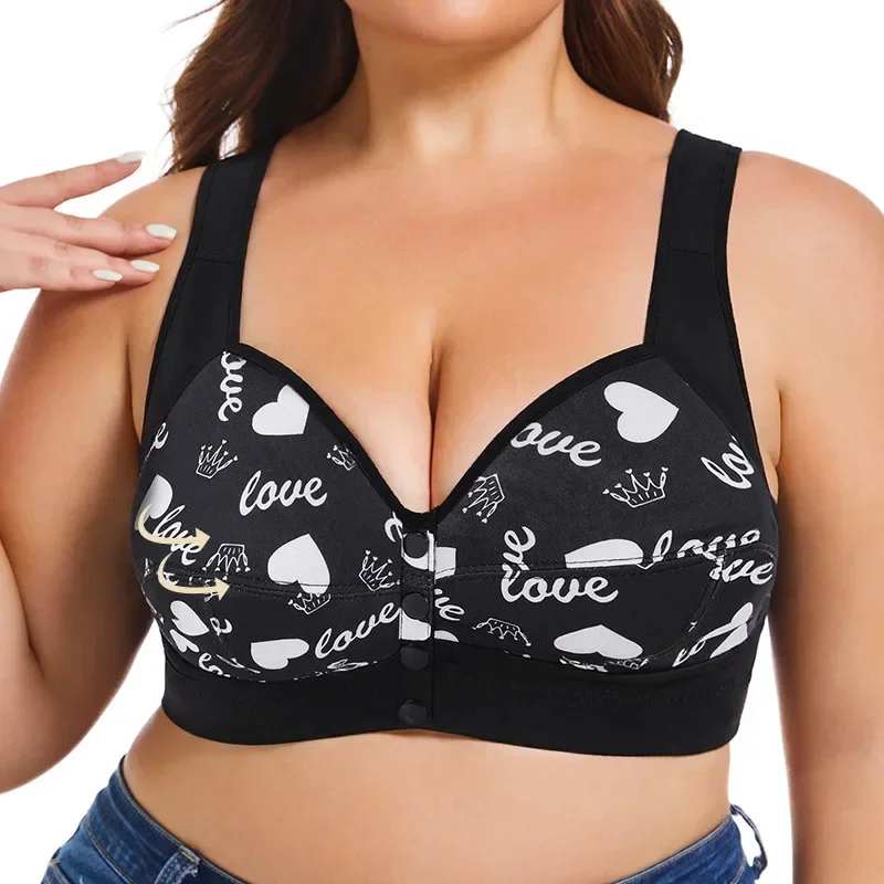 

A-G Cup Front Closure Women's Bras Full Coverage Wireless Bralette EU/US 36-52 Size Seamless Heart Print Intimates Underwear
