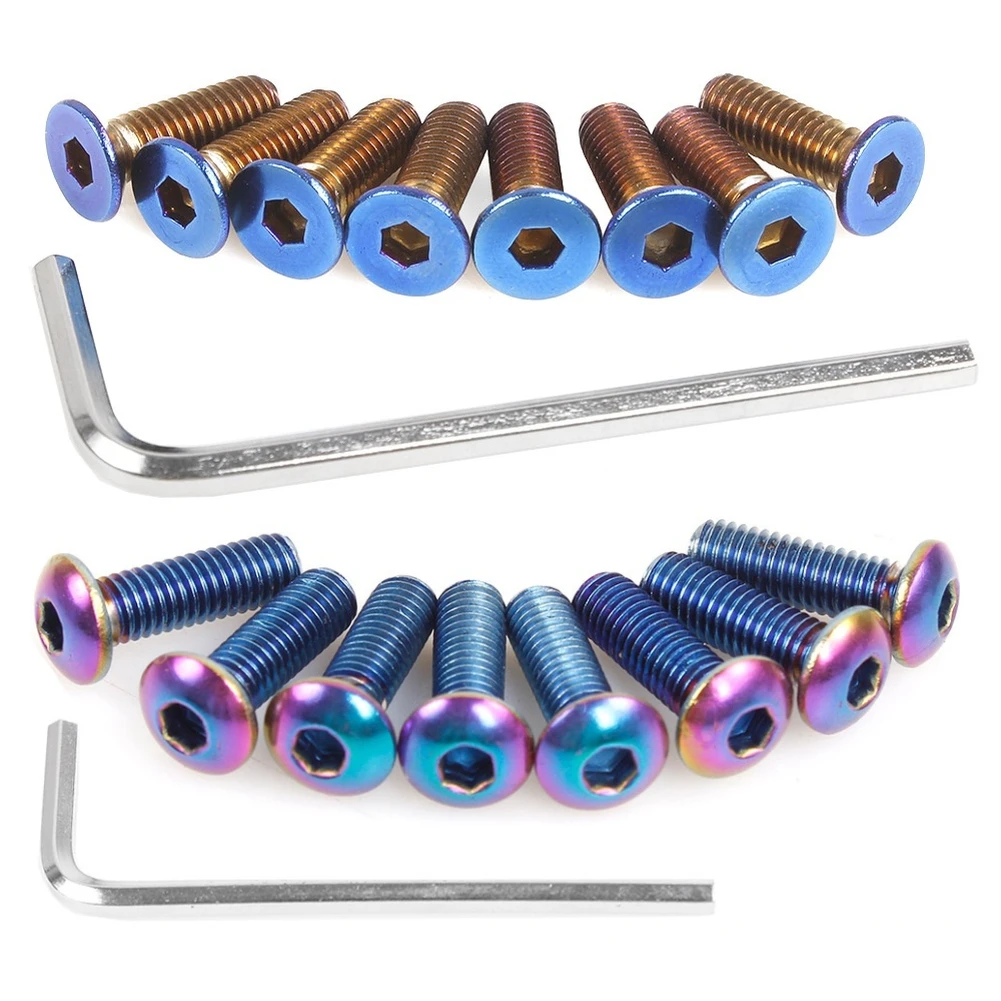 8 قطعة مسامير عجلة القيادة المعدلة للسيارة مع مفتاح ربط برأس مسطح ورأس مستدير ملون من الفولاذ المقاوم للصدأ مثبتات عجلة القيادة #1