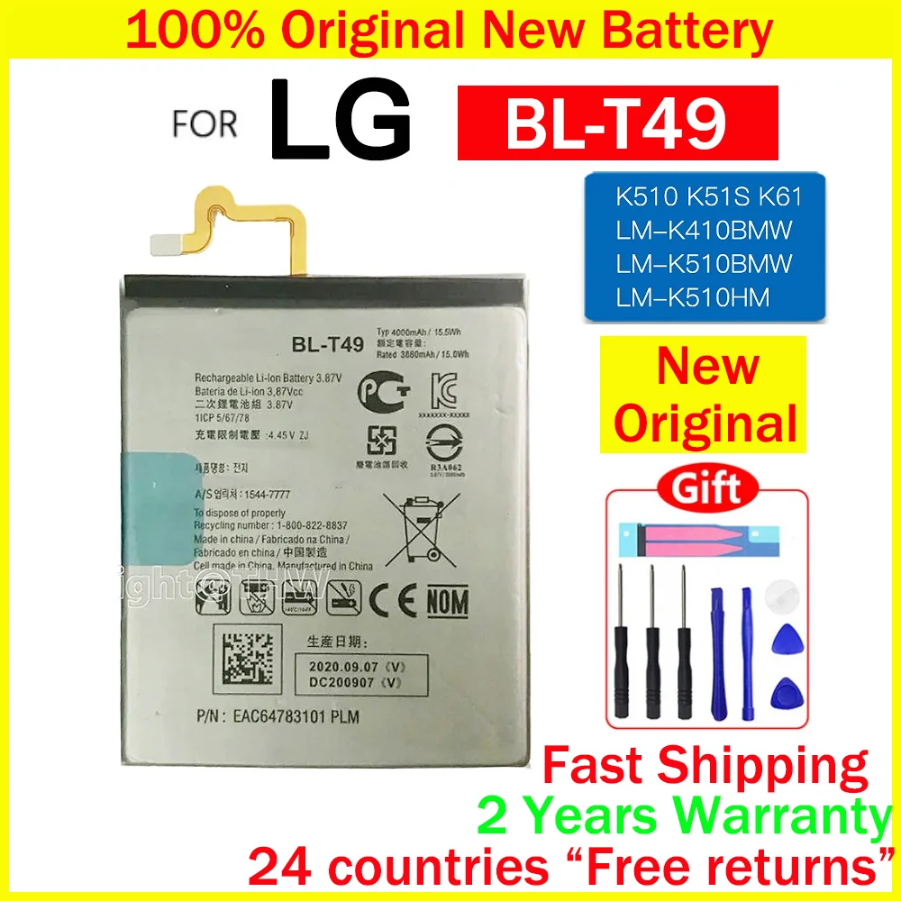 

Новинка, оригинальный аккумулятор BL-T49 4000 мАч для LG K510 K51S, стандартный телефон, батареи с инструментами и номером отслеживания