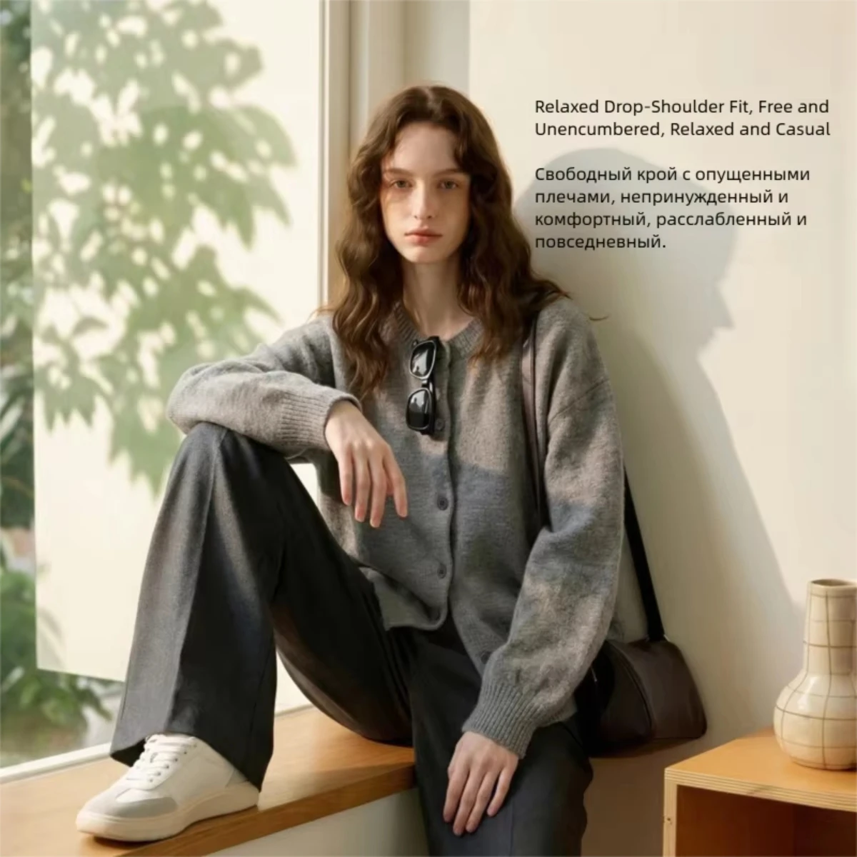 OLrain Minimalist Lazy Style Cardigan For Women 2026 Autumn Long Sleeve Round Neck Sweater Daily Commuter Knitwear O58QM010511