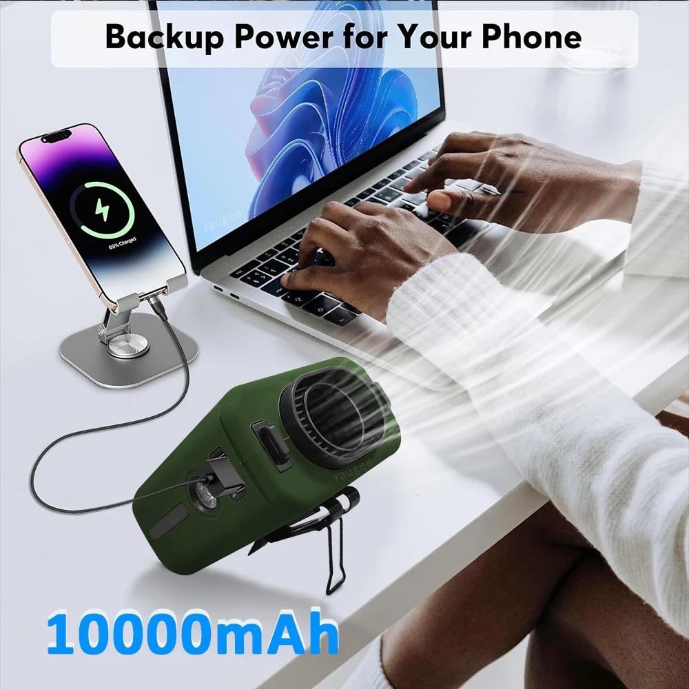 Портативный поясной вентилятор 10000 мАч, подвесной вентилятор на шею, уличный вентилятор для кемпинга с блоком питания, светодиодный светильник, перезаряжаемый поясной вентилятор с зажимом, настольный вентилятор