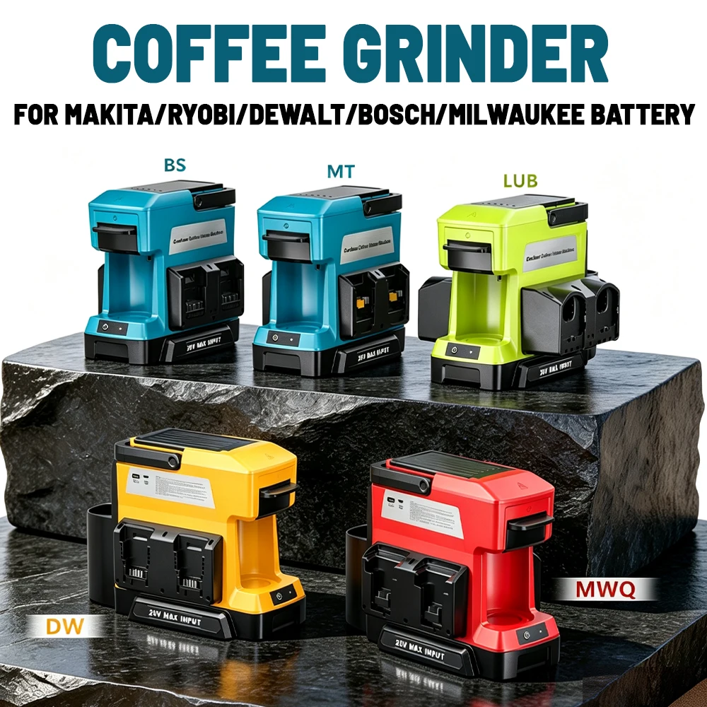 Outdoor Construction Site Drip Coffee Maker with Coffee Grinder For Makita/Ryobi/Dewalt/Bosch/Milwaukee Cordless Coffee Maker