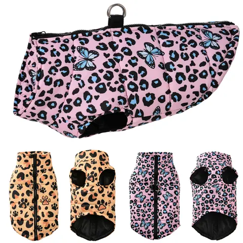 Jaqueta de cachorro de inverno, roupa de cachorro para cães pequenos, gatos, moda, estampa de leopardo, à prova d'água, casaco de animal de estimação, francês, buldogue pug, roupas de festa