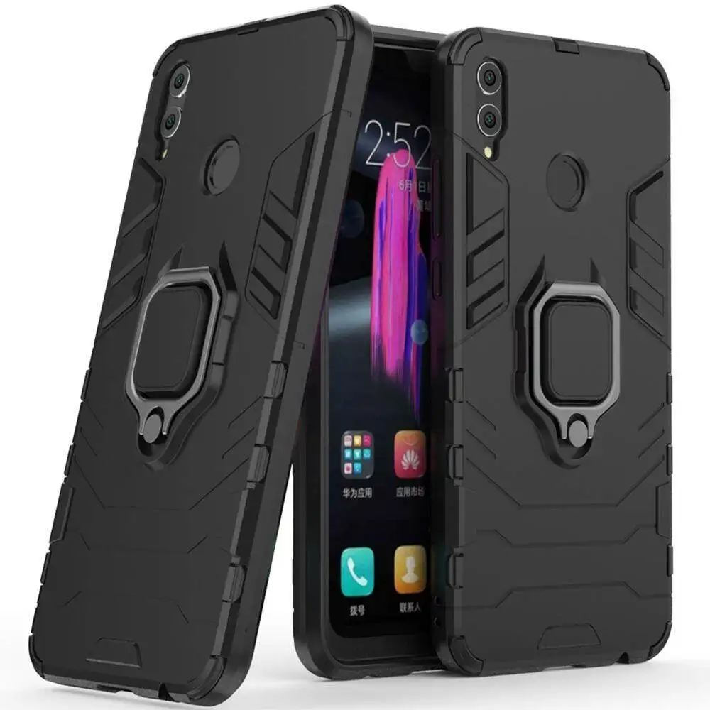 Caso de silicone à prova de choque para huawei honra 8x, pc duro e duro, armadura de luxo, com suporte do anel do metal