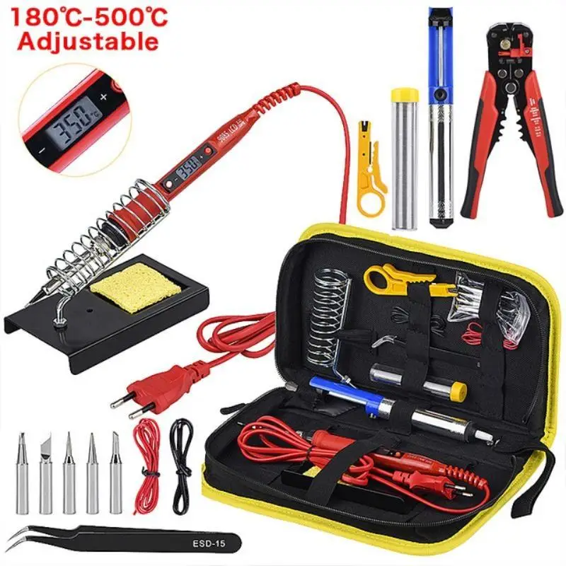 Digital Adjustable Temperature Soldering Iron Kit With 5 Replaceable Tips For DIY Electronics Repair Projects