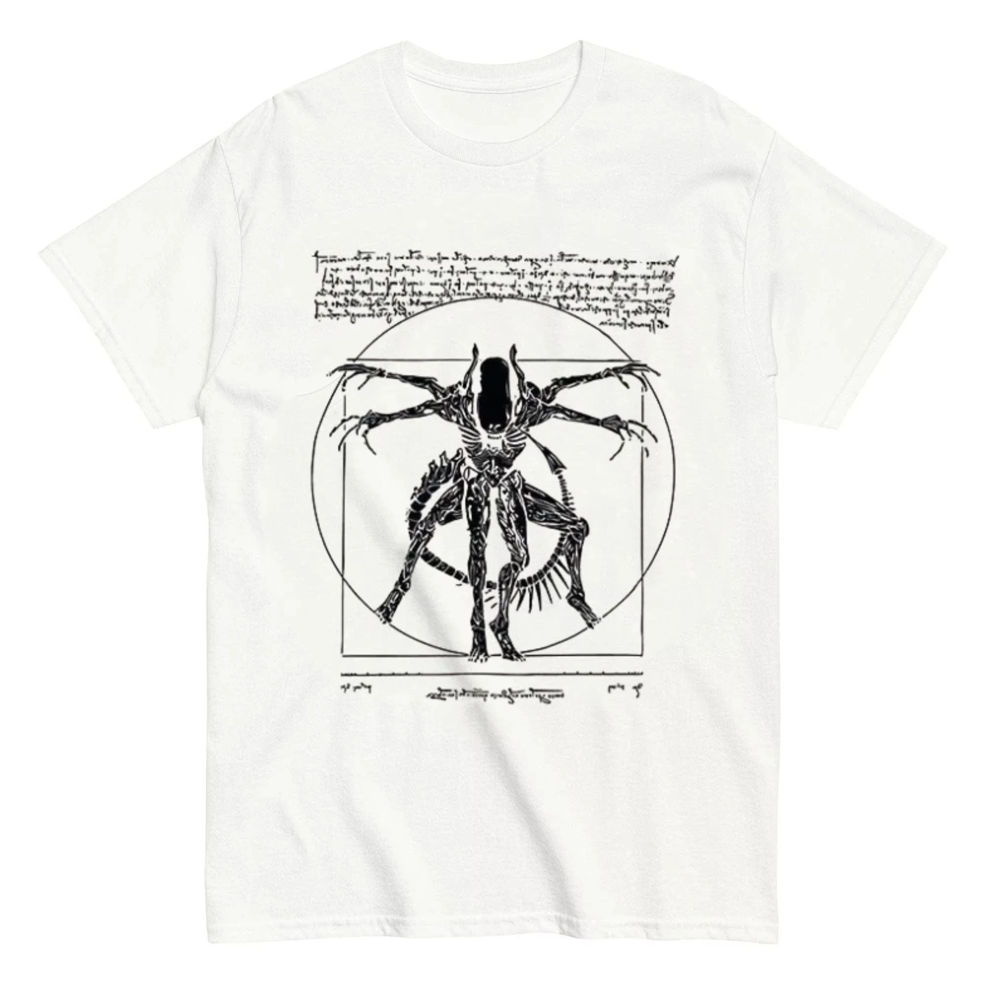 2026 Men's Oversized T Shirt Vintage Vitruvian Sketch Fantasy Creature Graphic Print Short Sleeve Cotton Unisex Tee