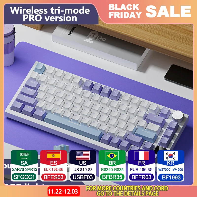 AJAZZ AK820pro Wired Gaming Mechanical Keyboard 75 with Column Single Key Slot with Screen Triple Mode Wireless Bluetooth