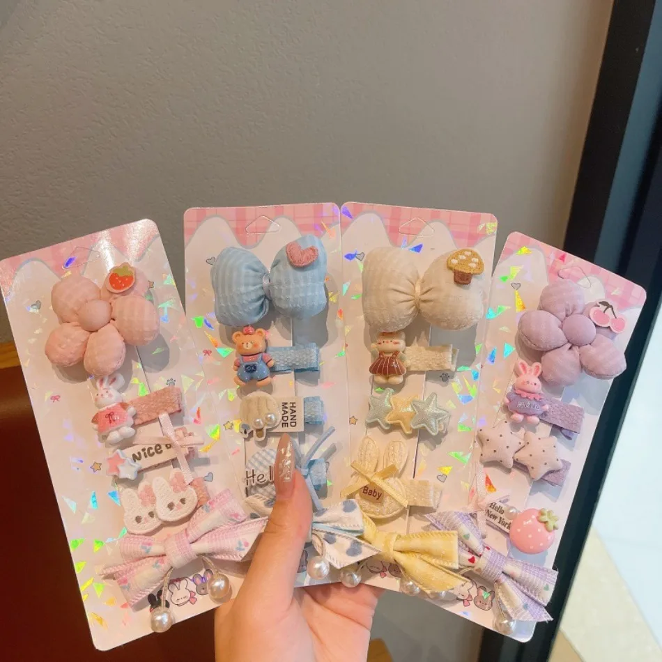 Pastel Stuffed Flower Plush Doll Hair Clips Set Pearl Bow Embellished Barrettes Girls Birthday Party Daily Hair Accessory ZX07