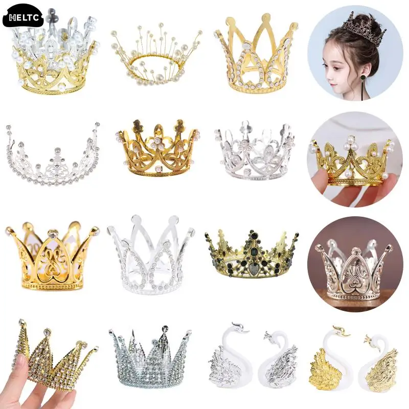 1PC Pp Mini Crown Cake Decoration Princess Topper Pearl Tiara Children Hair Ornaments For Wedding Birthday Party Cake Decoration