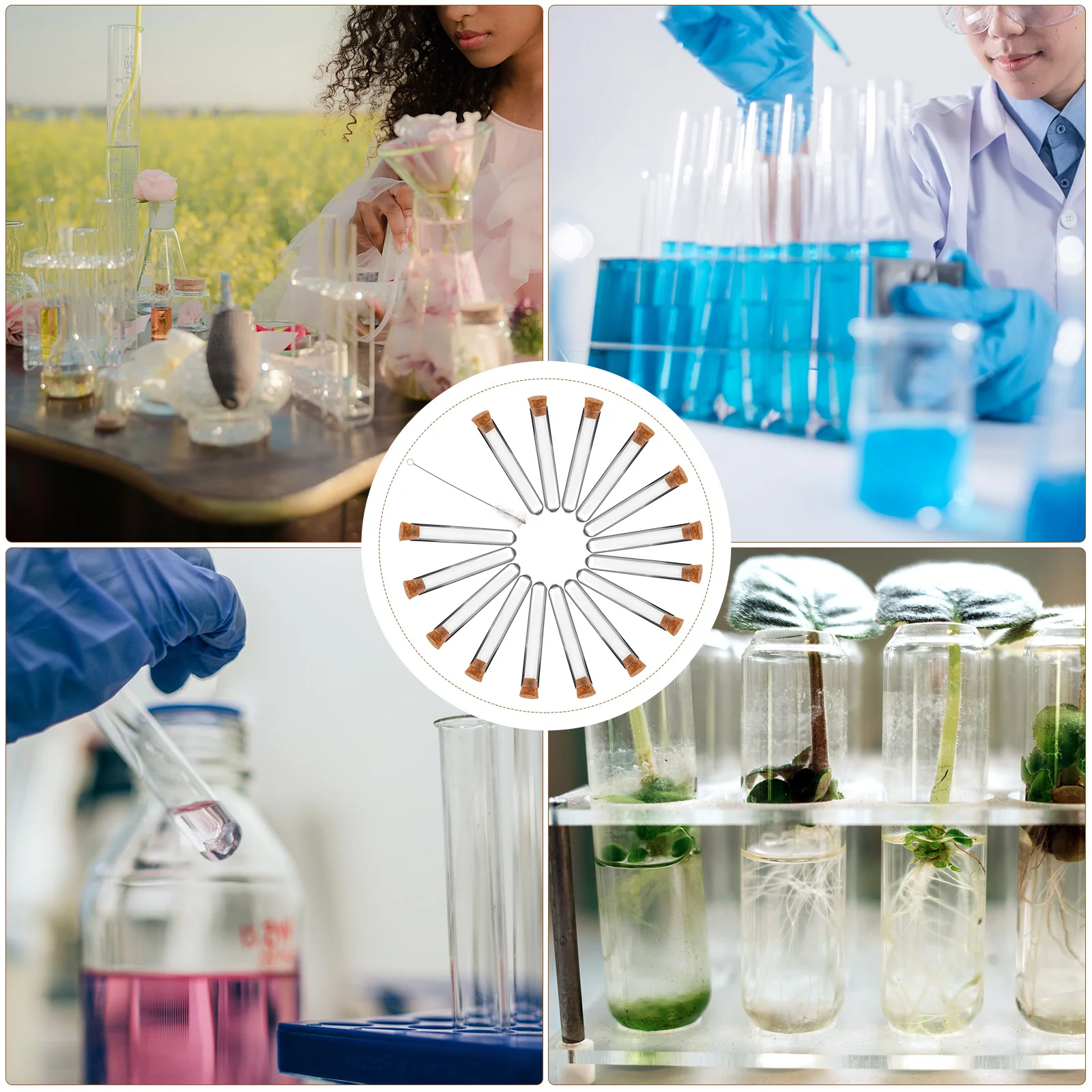 

100pcs Plastic Clear Test Tubes 1.2X7.5Cm Cork Stoppers Leak-Proof For Samples Travel Storage Experimental
