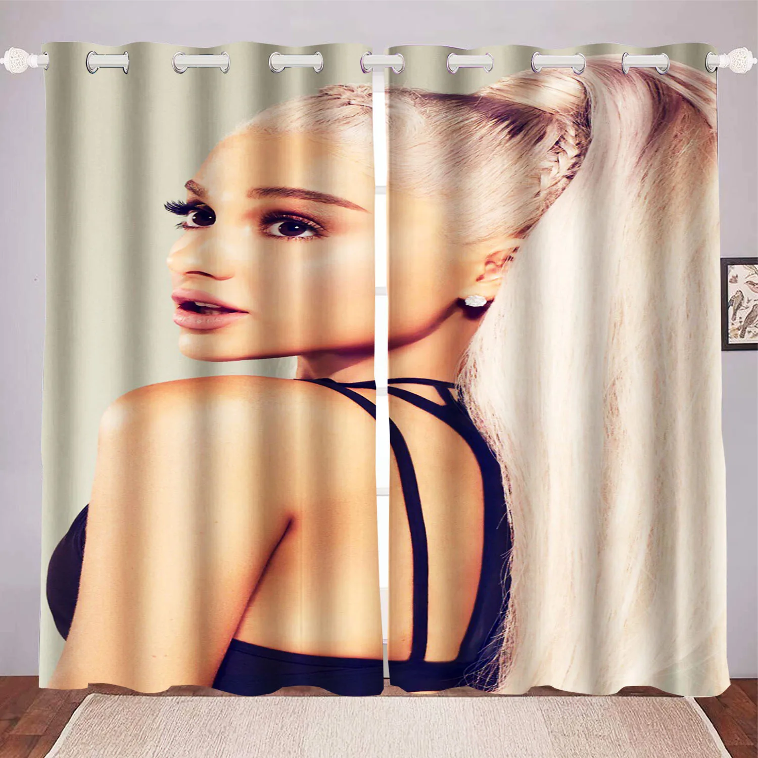 Ariana Grande Curtain Home Decoration, Star Celebrity Window Decoration, Polyester Shade, Bedroom, Living Room, 2 Tablets Set