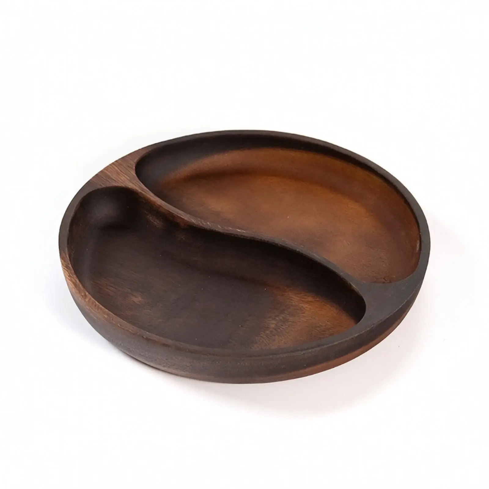 Round Wood Bite Serving Dish with Sections for Fruits and Snacks Acacia Home Table Decor