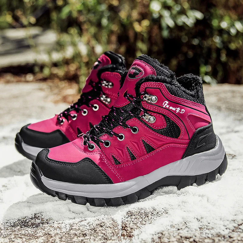 Classic Fashion Outdoor Sneakers for Men Women Winter Warm Plush Men's Hiking Shoes Lightweight Non-slip Trekking Sneakers Men