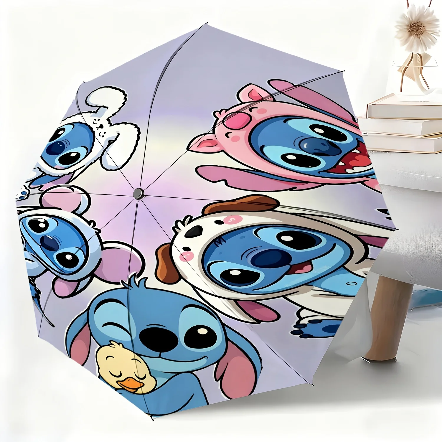 

1pc Disney Stitch Cartoon Character Automatic Umbrella, All-Weather Folding Umbrella for All Occasions, Portable Compact Umbre