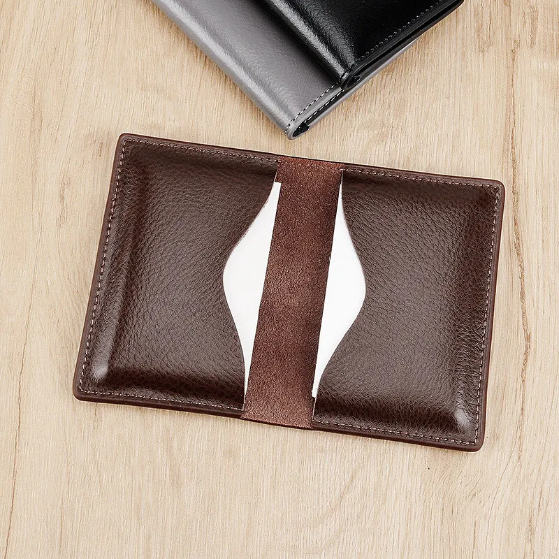 Minimalism Real Leather Wallet Ins Ultra-thin Fold Unisex Purse Credit Card Holder ID VIP Bank Slim Bag Simple Cards Cases