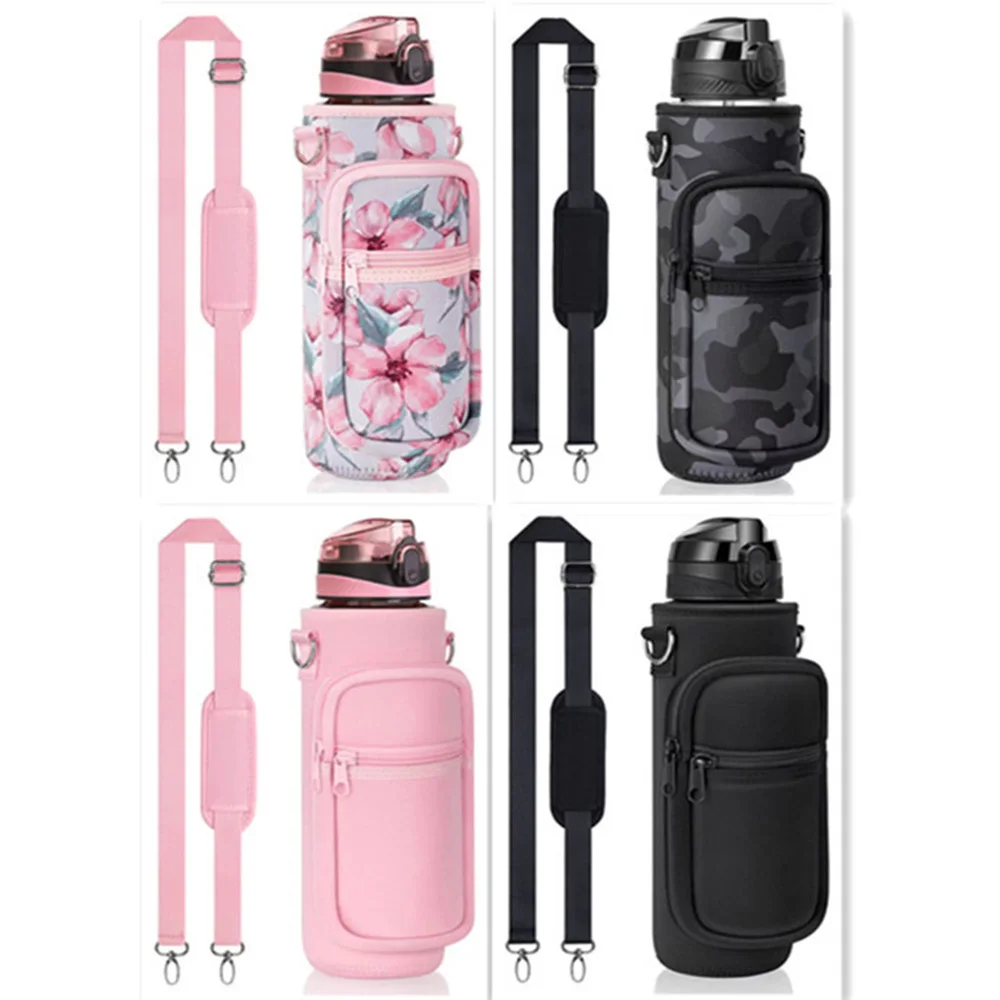 

1000ML Insulated Sports Water Bottle Carrier Bag Holder for Thermos Mug Vacuum Cup Protective Sleeve Crossbody with Strap Pocket