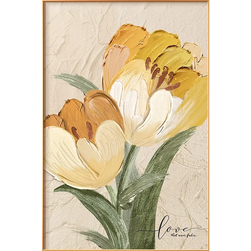 Living room decorative painting tulip porch floor painting cream wind sofa background wall hanging painting