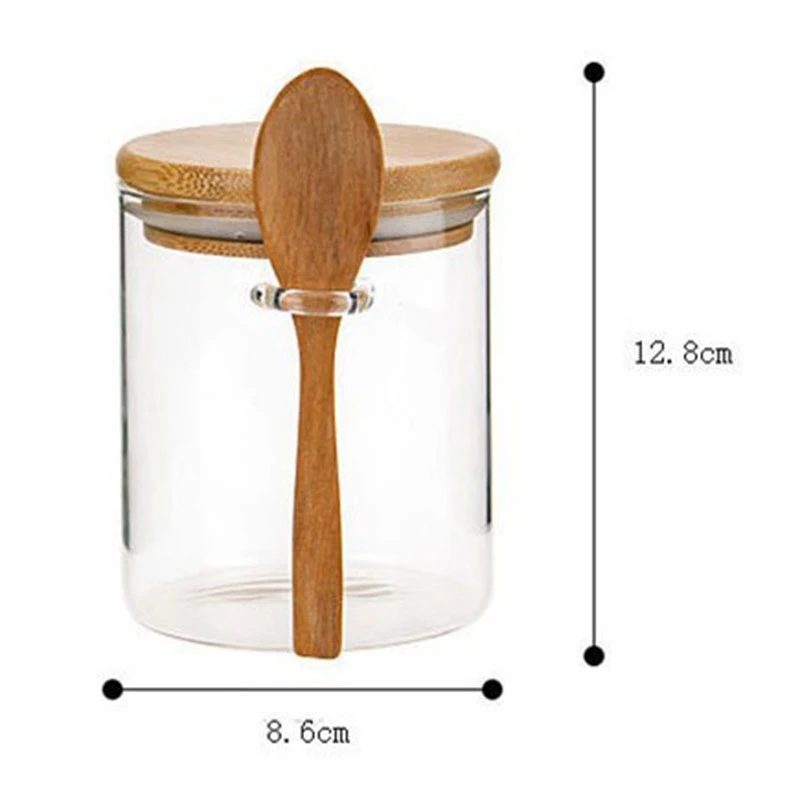 2Pcs Sugar Bowl with Bamboo Lid and Spoon Clear Glass Canister Jar for Kitchen Storag