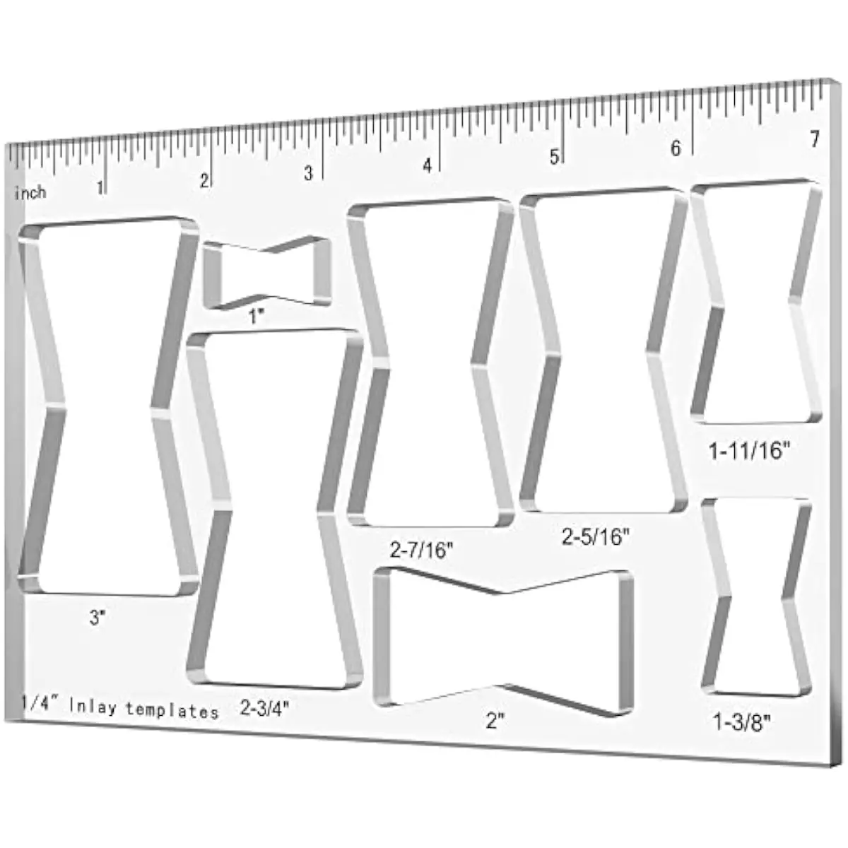 8-piece transparent acrylic router jig set for woodworking featuring precise butterfly inlay templates in sizes from 1 inch to 3