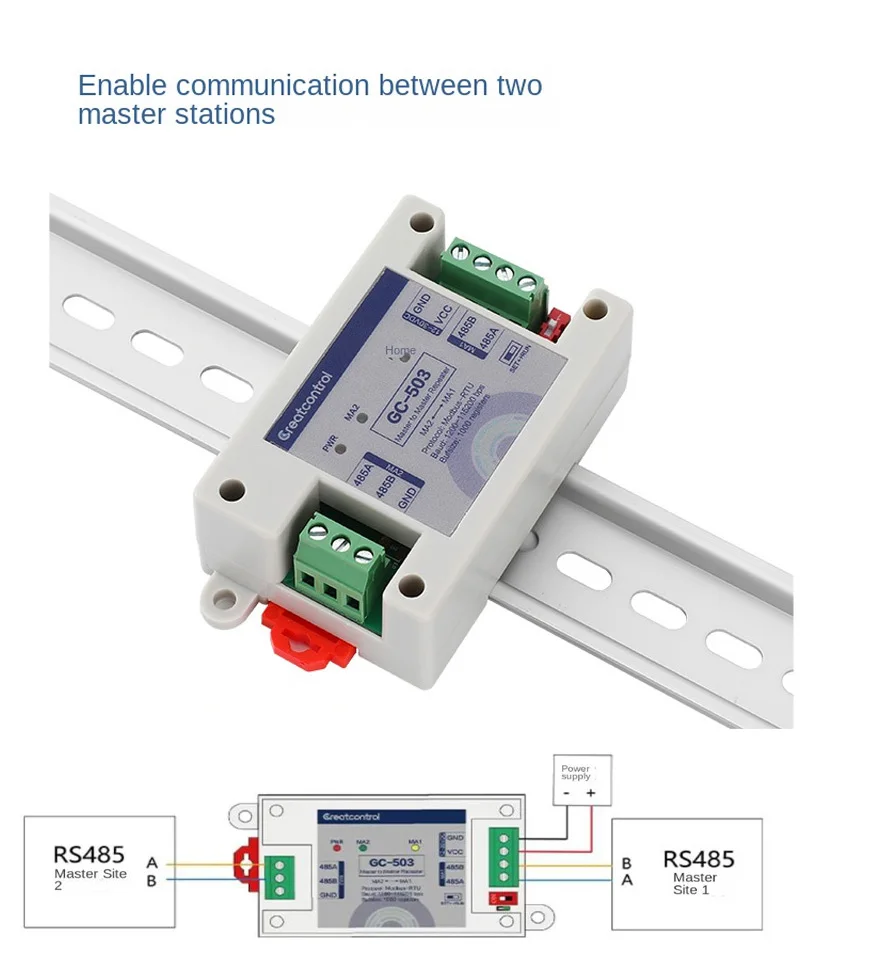 RS485 Master to Slave 2 Master Stations Communication Repeater Modbus Protocol Data Sharing Device