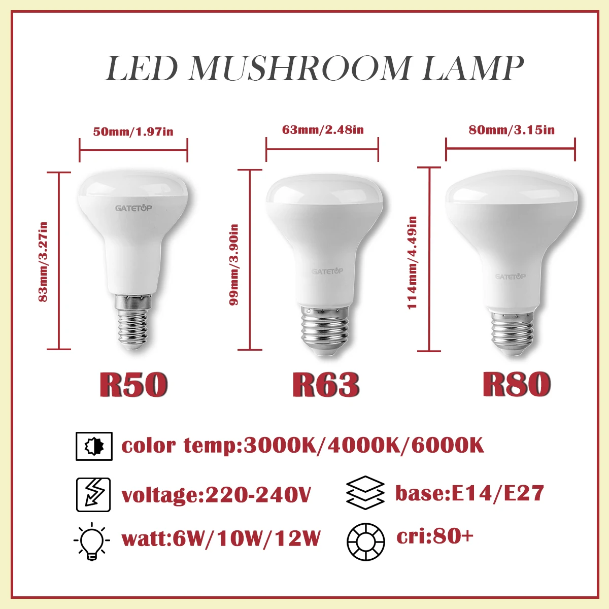 10 قطعة R50 R63 R80 عاكس LED المسمار ضوء لمبة E27 E14 6 واط 10 واط 12 واط مصباح استبدال 40 واط المتوهجة الدافئة الباردة الأبيض الضوء الطبيعي #3