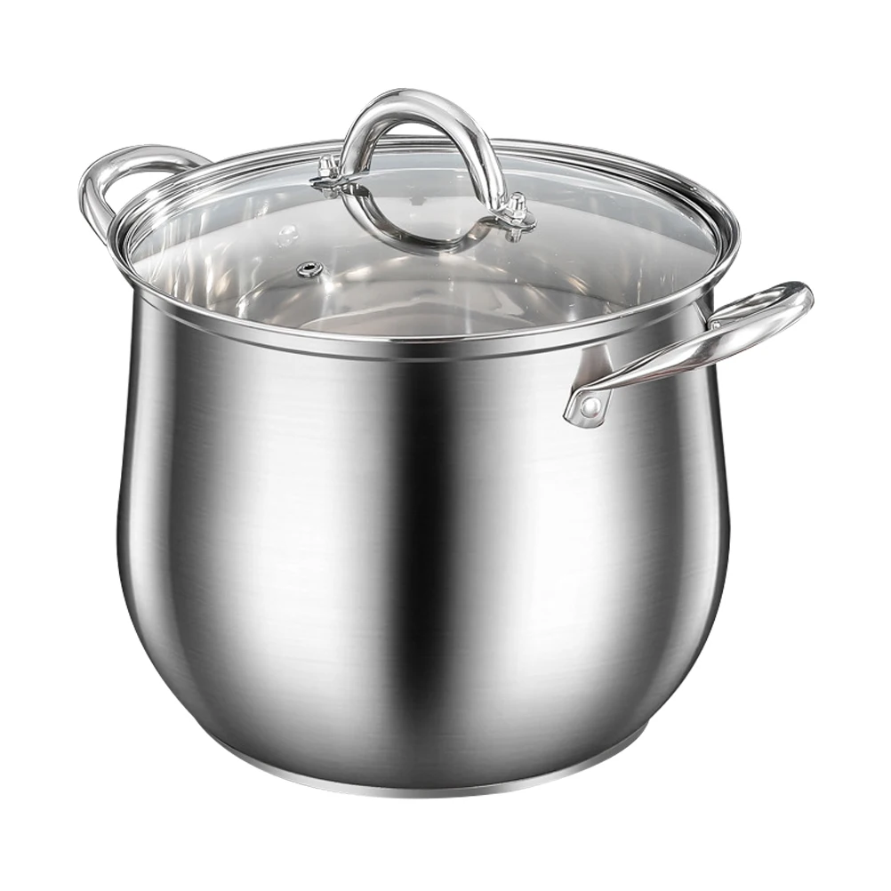 

Large Capacity Stainless Steel Soup Pot Thickened Bottom Dual Handle Anti-Spill Rim For Family Cooking Stew Stockpot Home