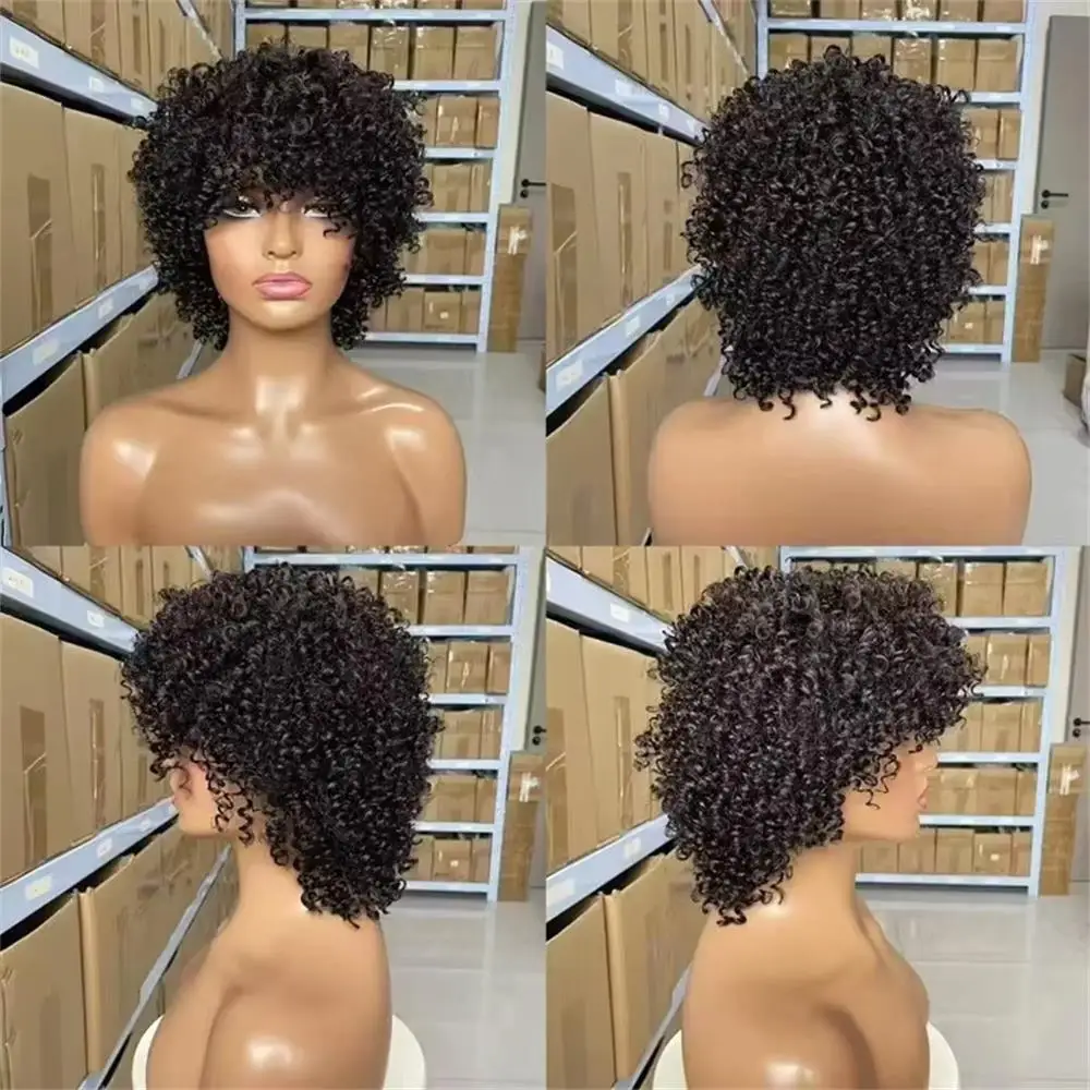 100% Echthaar, krauses, lockiges, maschinell gefertigtes, voluminöses Haarteil, brasilianisches, unbehandeltes Jungfrauenhaar für schwarze Frauen, weich und seidig. – Detail 5