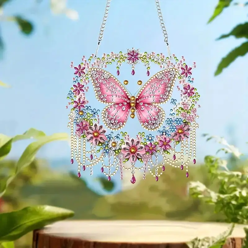 HOMFUN Butterfly Wreath 5D Diy Diamond Painting Kit - Special Shaped Crystal Art, Acrylic Mosaic Wall Decor For Home & Garden