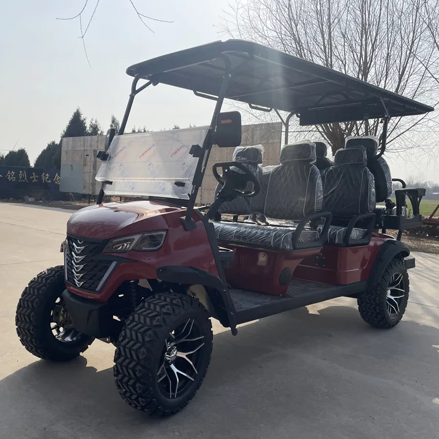 2024 Customized Off-Road 48/60/72V Lithium Battery Solar Panel Powered 4 6 Seater Electric Golf Cart With Bluetooth Speaker