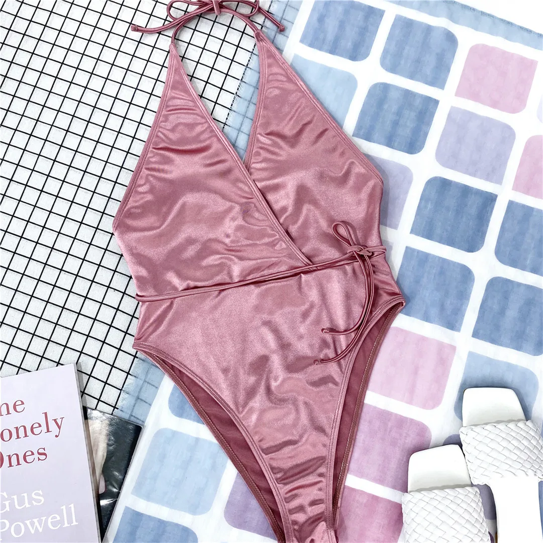 Sexy Neckholder-Badeanzug mit offenem Rücken, tiefem V-Ausschnitt, einteilig, für Damen, mit hohem Beinausschnitt, gepolstert, Badeanzug, Badebekleidung, Modell V3694. – Detail 13