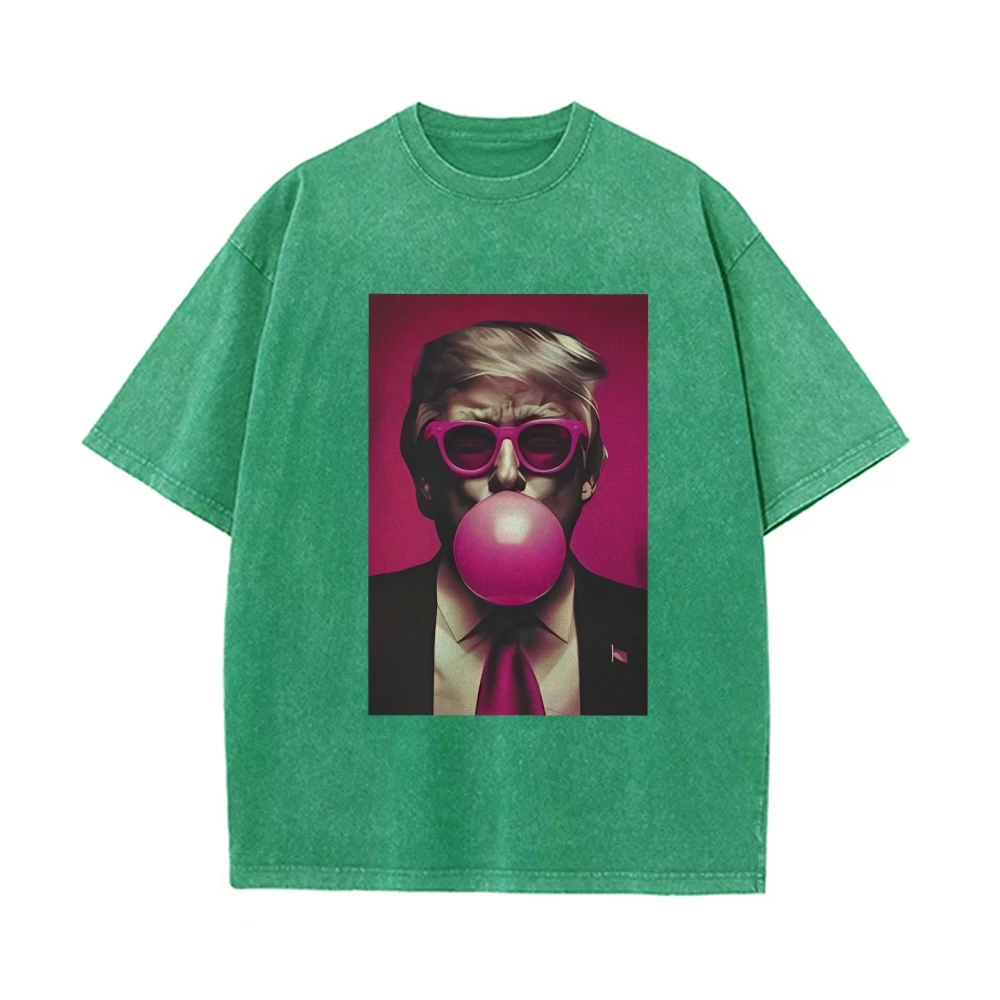 Trend Us President Trump Graphic Printing T-Shirt Retro Washed Denim Fabric 2024 New Loose Shoulder Short Sleeves image 5