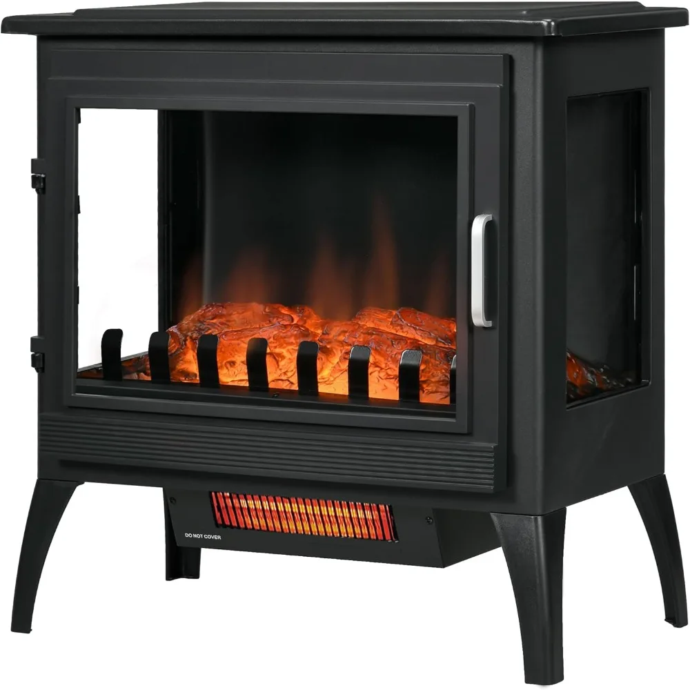 

HOMCOM 24-Inch Electric Fireplace Stove, Freestanding Infrared Heater with Lifelike Log Flames and Adjustable Heat Settings