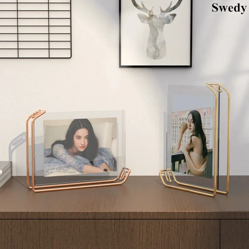 6 Inch 105x150mm Fashion Wedding Acrylic Picture Photo Frame Metal Photograph Block Frame Sign Holder Display Stand