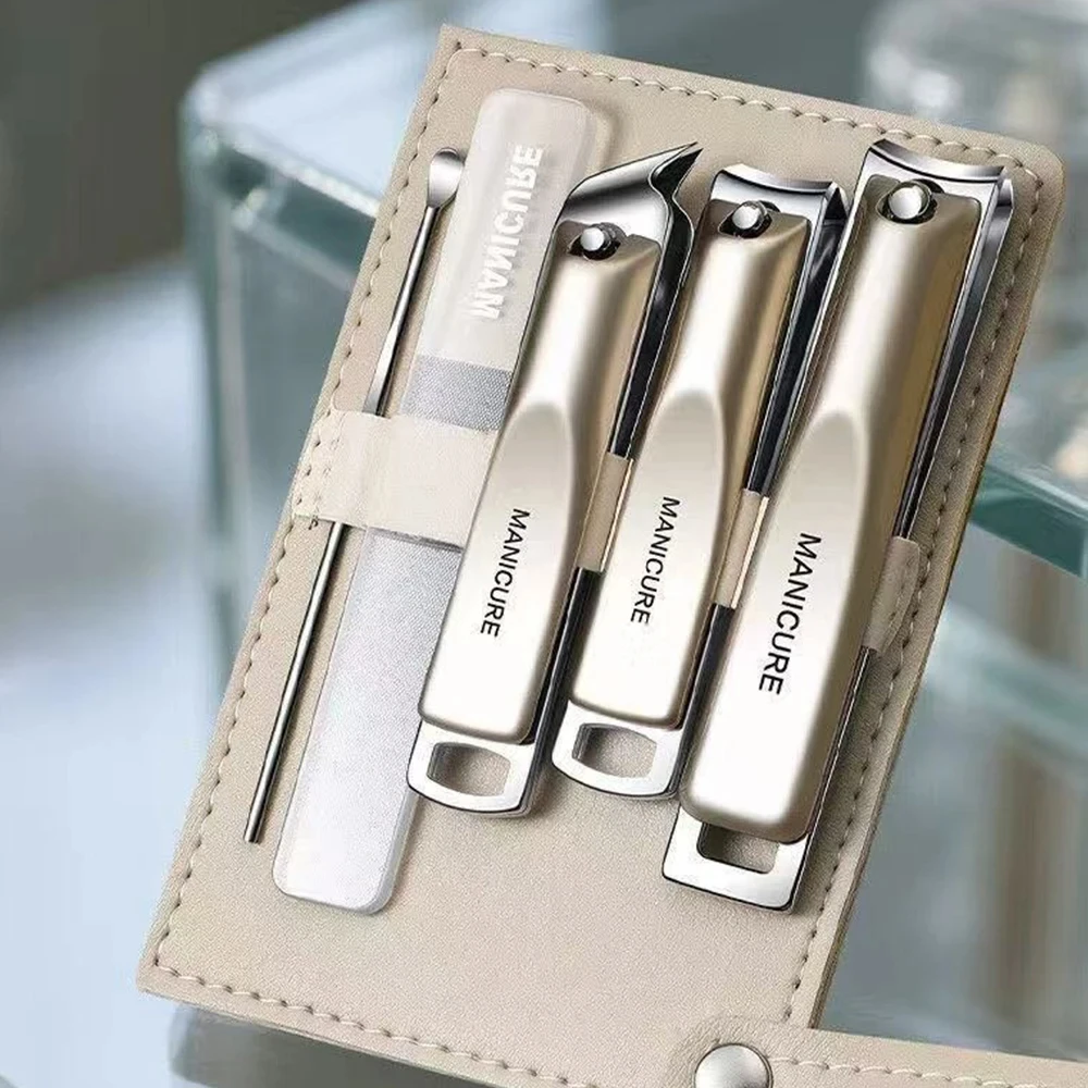 New Nail Clippers Set 5 PCs with Rotating Leather Bag Professional Trimmer Pedicure Care Tools Manicure Set Home Care Gift