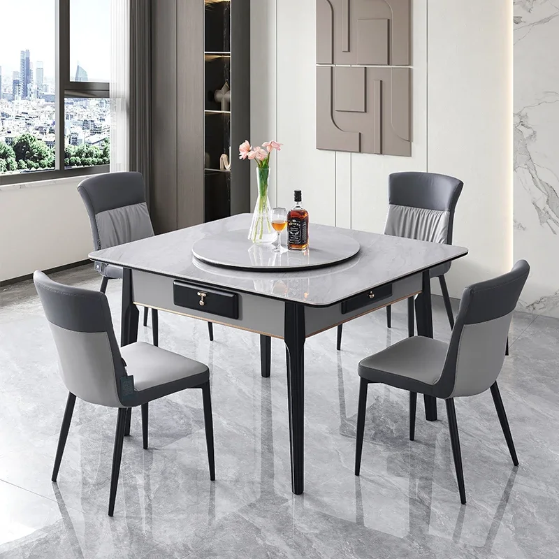 

Mahjong Machine Mahjong Table Dining Table Dual-Use Solid Wood Integrated Household Mute Motor Linen Modern Minimalist