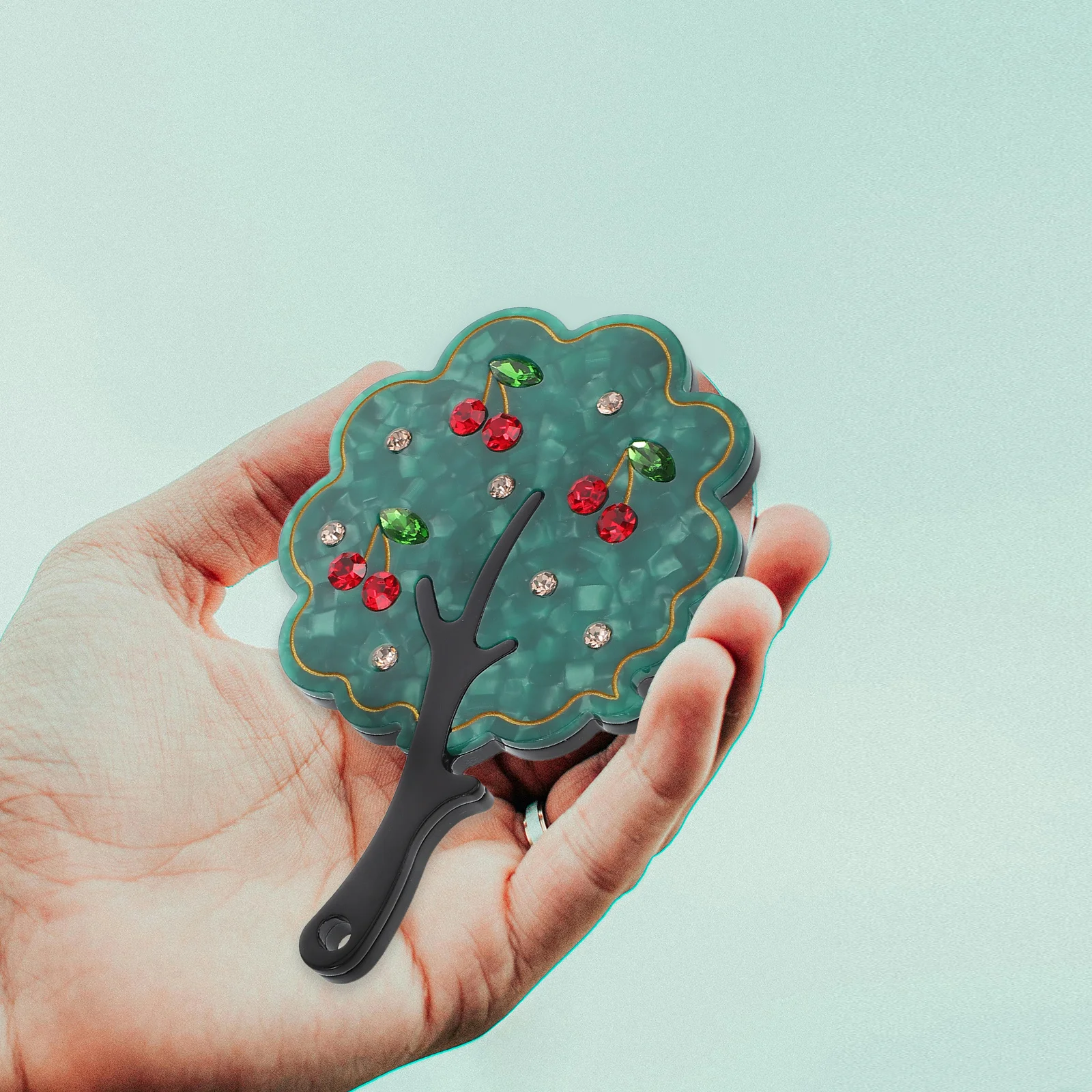 Mini miroir de poche Portable en forme d'arbre, strass, Vintage, Compact en acétate, pour maquillage, voyage, usage quotidien