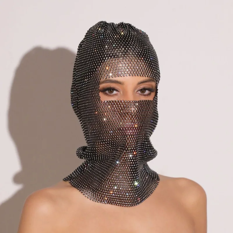 Full Rhinestone Embellishment UV Protection Festival Face Cover for Women Stylish Headwear with Adjustable Fit