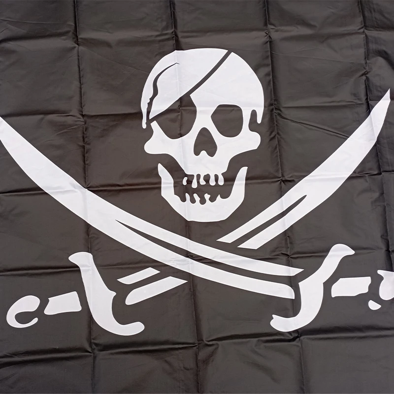 aerlxemrbrae  90X150cm Double Broken Skull With Knife Pirate Flag Jack Rackham Jolly Roger Flag For Decoration