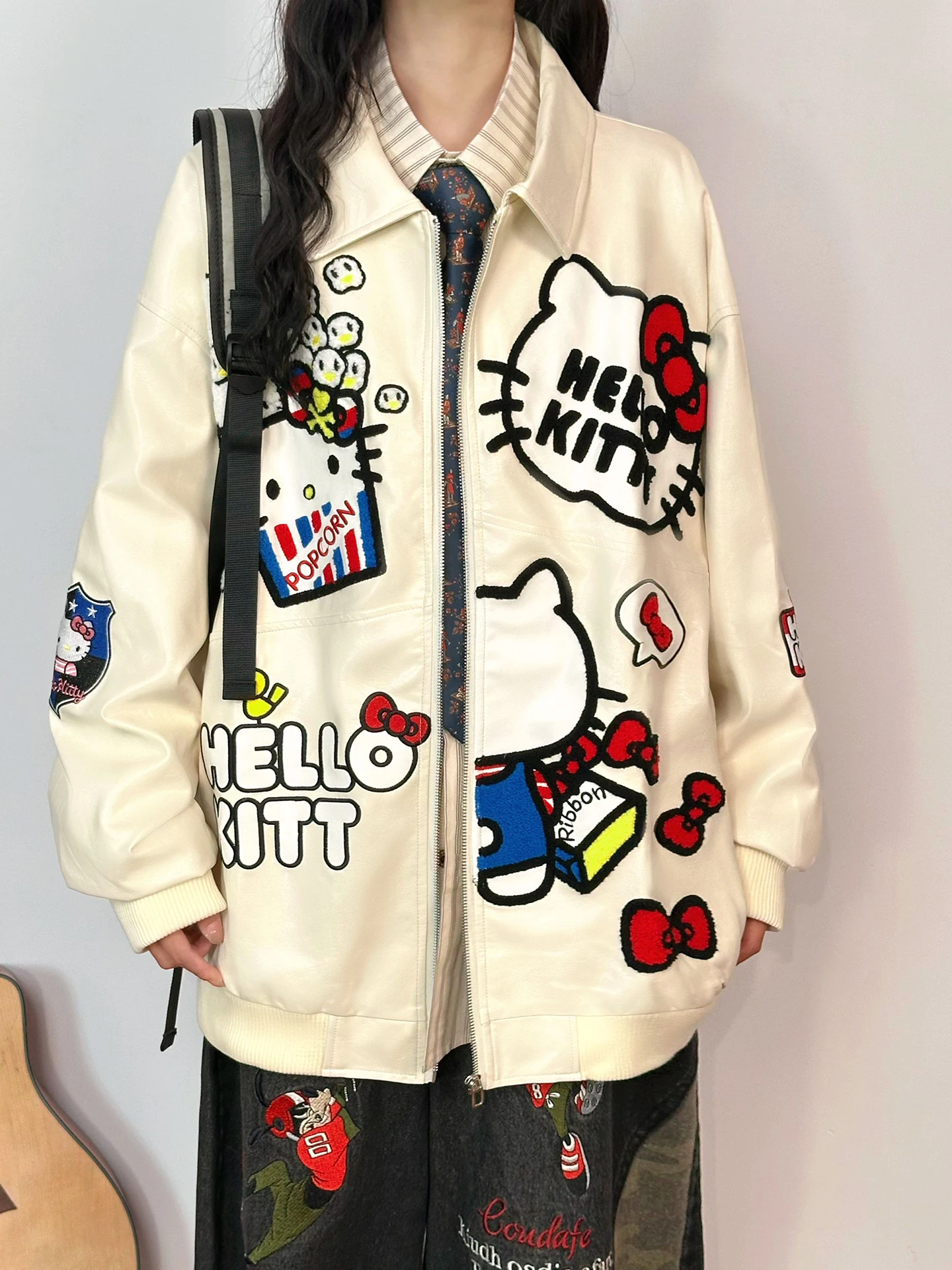 オリジナルアメリカン Sle 漫画刺繍 PU レザー Jaet 女性ルーズカレッジ Sle トップトレンディなブランドストリートウェアアウターウェア