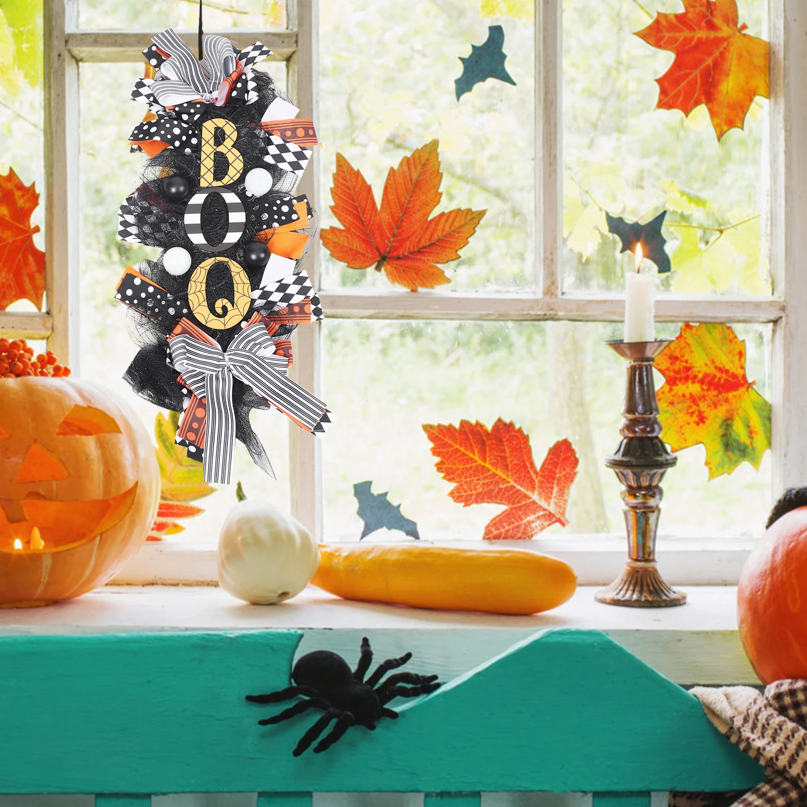 

1pc Pumpkin Wreath Decorative Halloween Haunted House Hanging Pendant Creepy Door Garland Colorful Ornament Festival Hanging