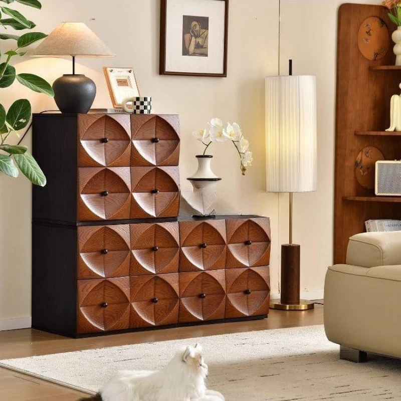 Antique solid wood chest cabinet in European bag cabinet Modular combination  Living room side Locker card door