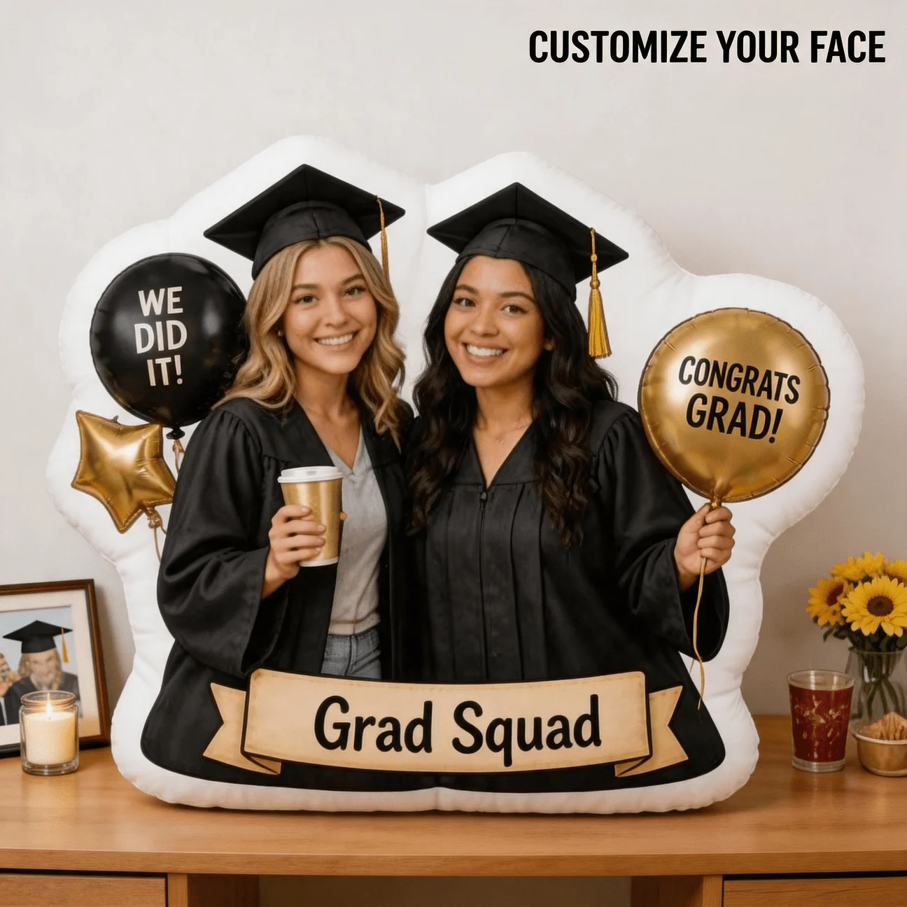 Customized graduation photo shaped pillow, personalized couple portrait decorative cushion, 60cm large home decoration embellish