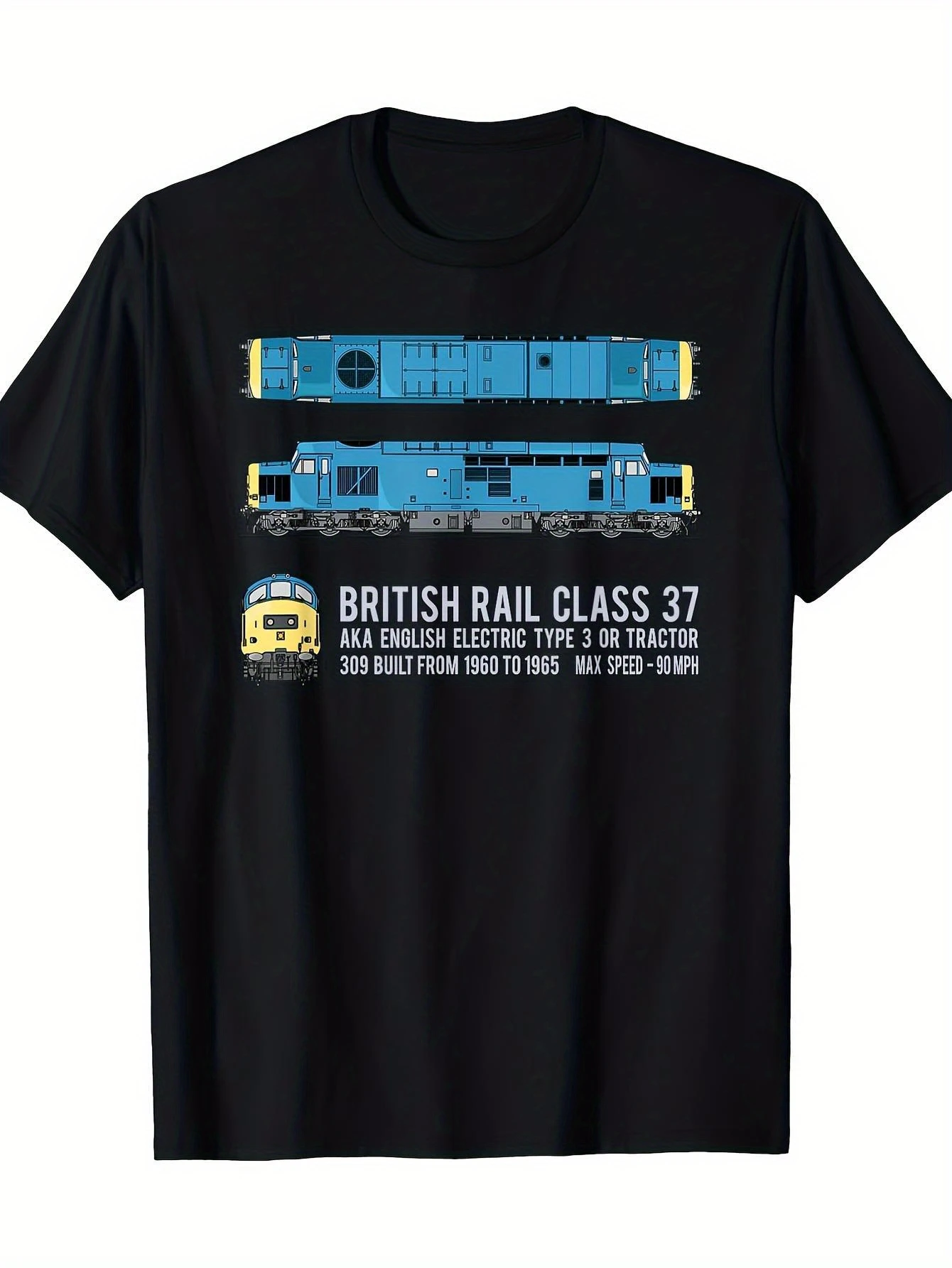 Men's British Rail Class 37 Retro Train T-Shirt – Features 37025 Logo and 375912 Number Plate – Suitable for All Seasons