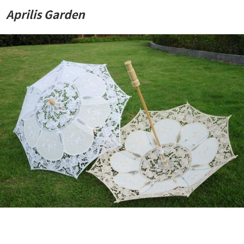 White Lace Umbrella Wedding Bride Restonic White Wooden Handle Creative Craft Umbrella Rain Women Shooting Props Married New