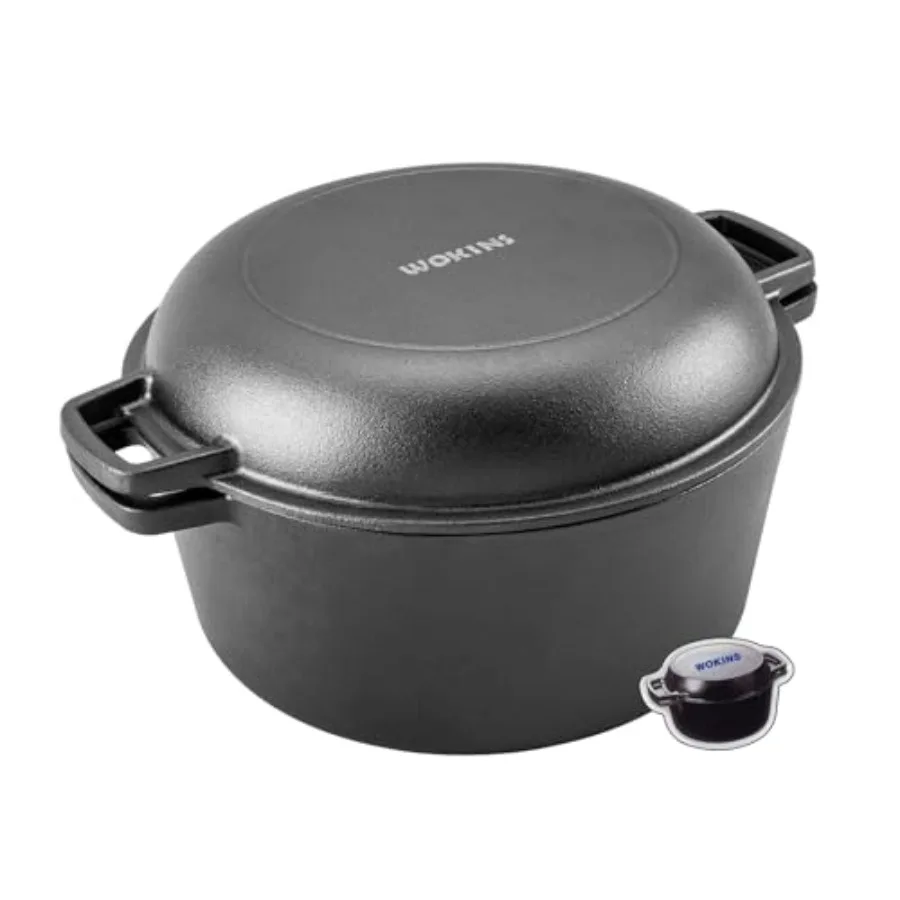 

2-in-1 Pre-Seasoned Cast Iron Dutch Oven with Skillet LidOven Grill CampfireandStovetop Safe Durable Black Cookware Sets with D