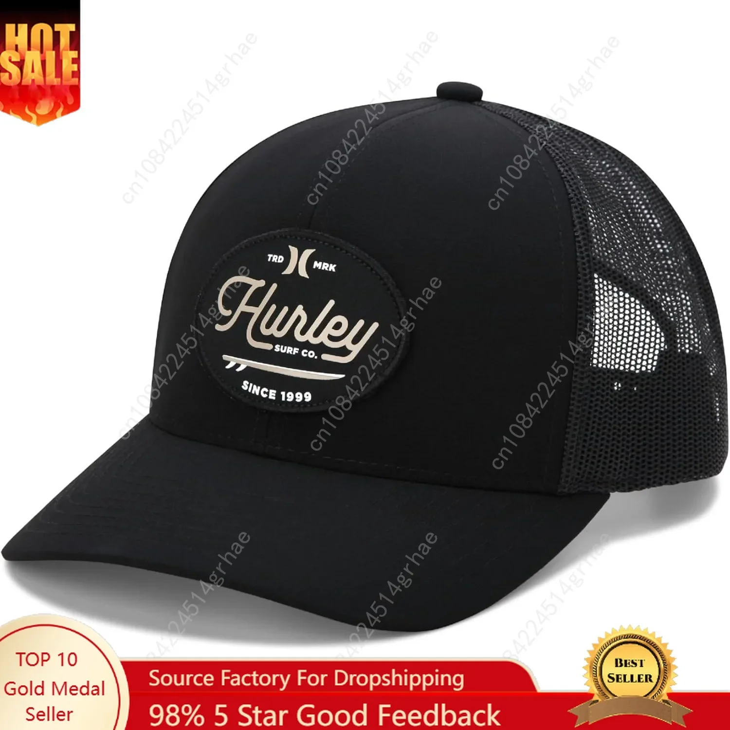 

H-Hurley Mens Hat Beach Break Trucker Water Resistant Embroidered Logo Cotton Outdoor Closed Truck Hats Curved Brim Fitted Hats