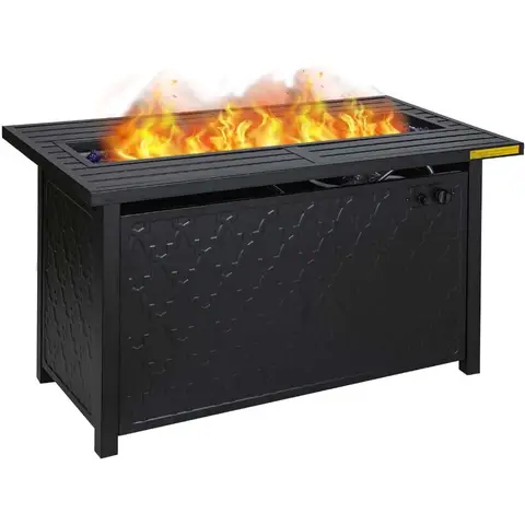 45 inch Square Gas Fire Pit Table with 50000 BTU Propane Heating for Outdoor Patio Garden Camping Features Blue Fire Glass and