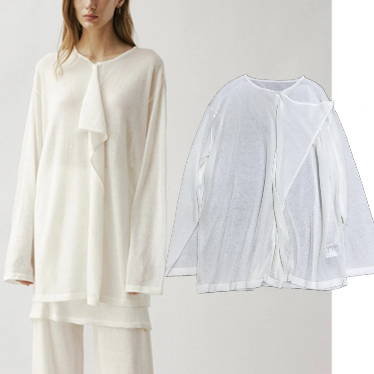 

Maxdutti Minimalist Fashion Loose Irregular Knitted Cardigan Layered Elegant Single Breasted Long Sleeved Top Woman Clothing