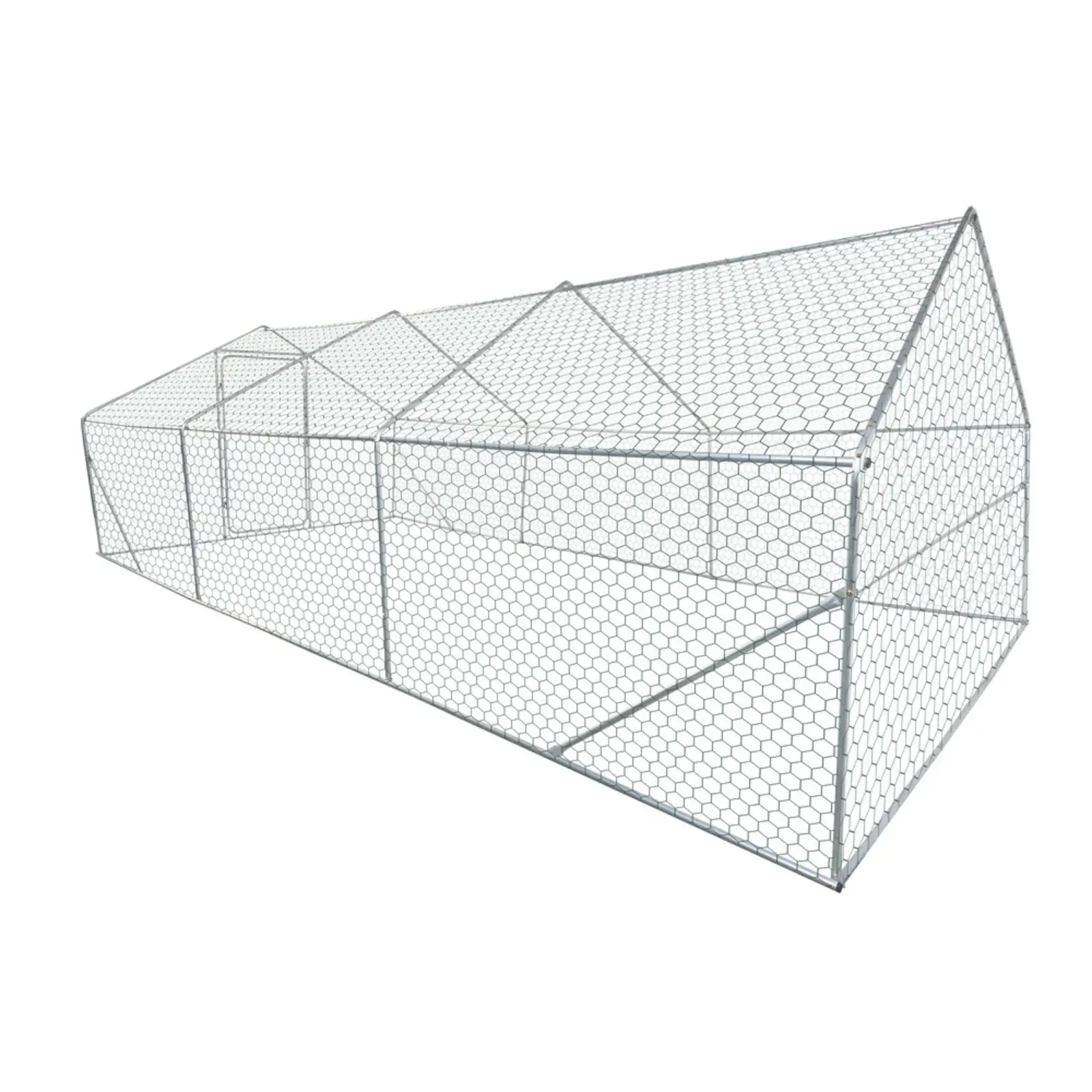 

Большая металлическая клетка для кур серебристо-серого цвета с запирающейся дверью для домашней птицы и мелких животных на участке